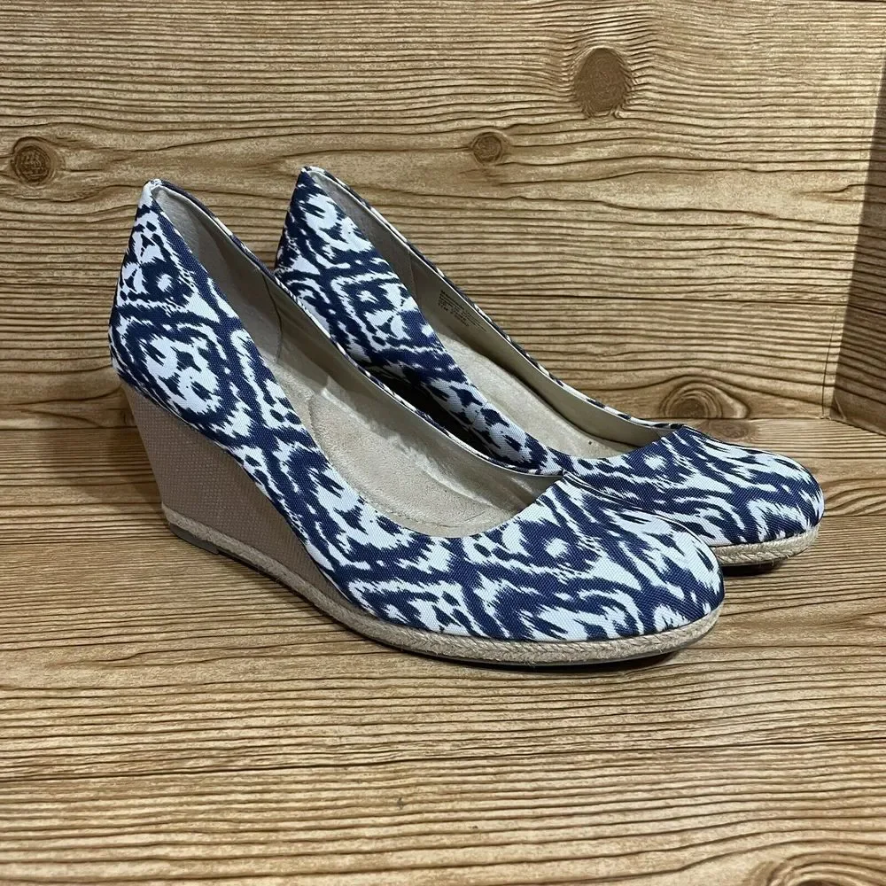 Giani Bernini Ozara Shoes Women Size 11m Navy & Creme‎ Textile Wedge Heel Boho